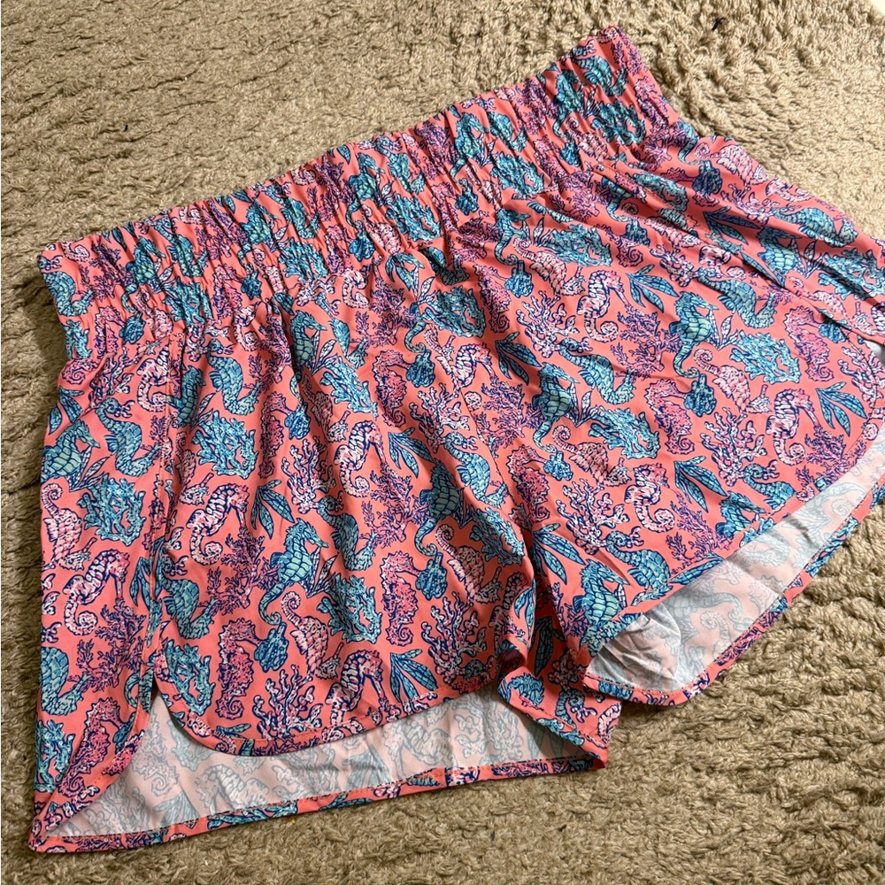 Simply Southern Pink Coral Seahorse High Rise Elastic Waist Shorts - size XXL